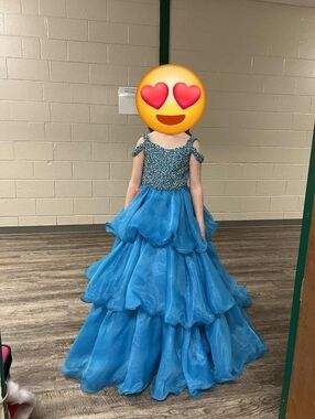 Blue Beaded Tiered Ball Gown